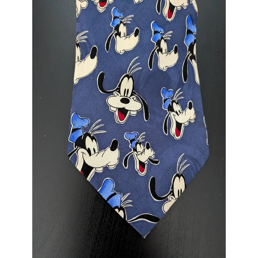 Disney Mickey Unlimited GOOFY All Over Print Tie Silk Blue‎ Korea Made 60